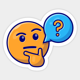 Thinking and Confusing Face Emoticon with Question Speech Bubble Cartoon Vector Icon Illustration Sticker